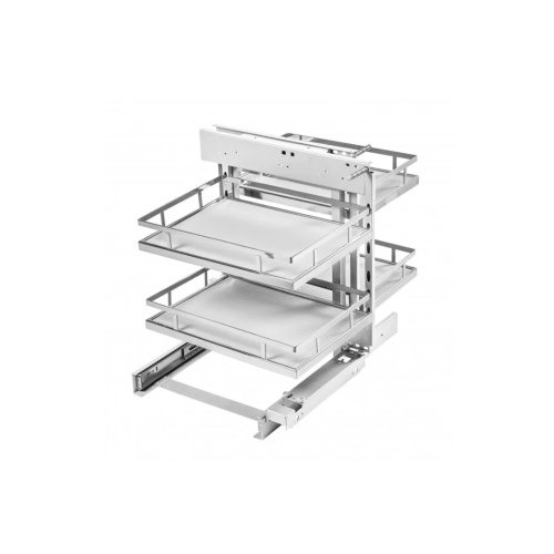 Корзина угловая Movix Pro W-450 / 800мм 4 полки хром / белый мат с направляющими GTV