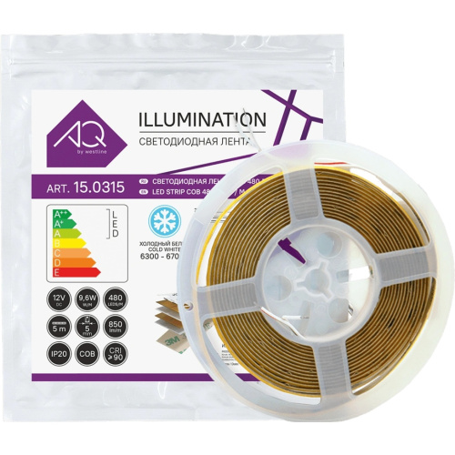 Лента светодиодная AQ LED-LINE COB 480 LED 12V 9,6W/м 5 мм IP20 холодный белый 5 м (15.0304С)