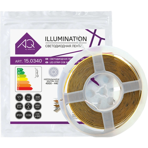 Лента светодиодная AQ LED-LINE COB 348  LED 12V 7W/м 3 мм IP20 нейтральный белый 5 м