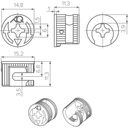 Эксцентрик для 16 мм плиты - AQ X-CENTRIC  стальной H=11,3 мм